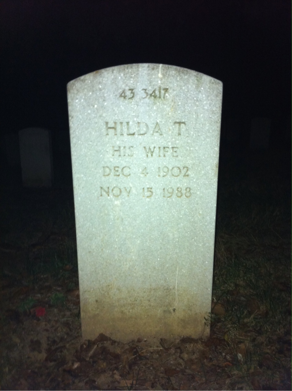 Headstone shared by 2 interments, including Hilda T Dale