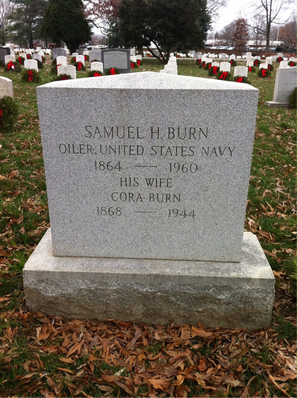 Headstone shared by 2 interments, including Samuel H Burn