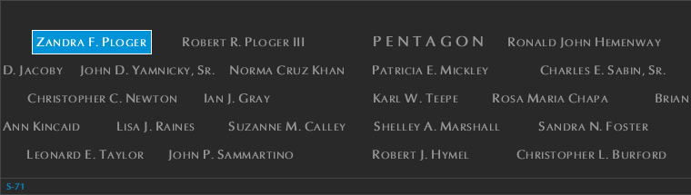 Panel S-71, South Pool, National September 11 Memorial