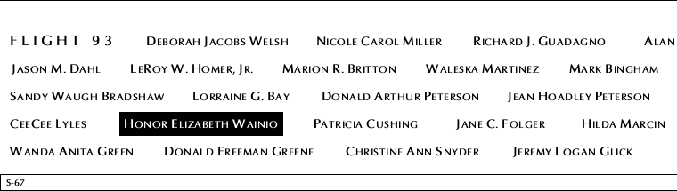 Panel S-67, South Pool, National September 11 Memorial