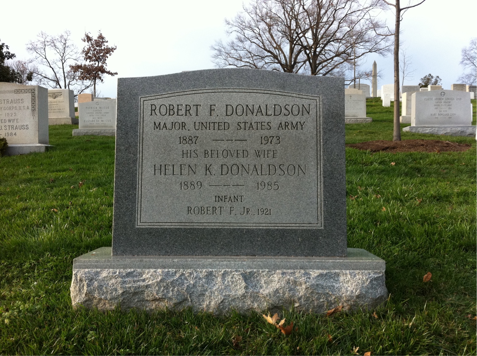 Headstone shared by 2 interments, including Robert F Donaldson Sr.