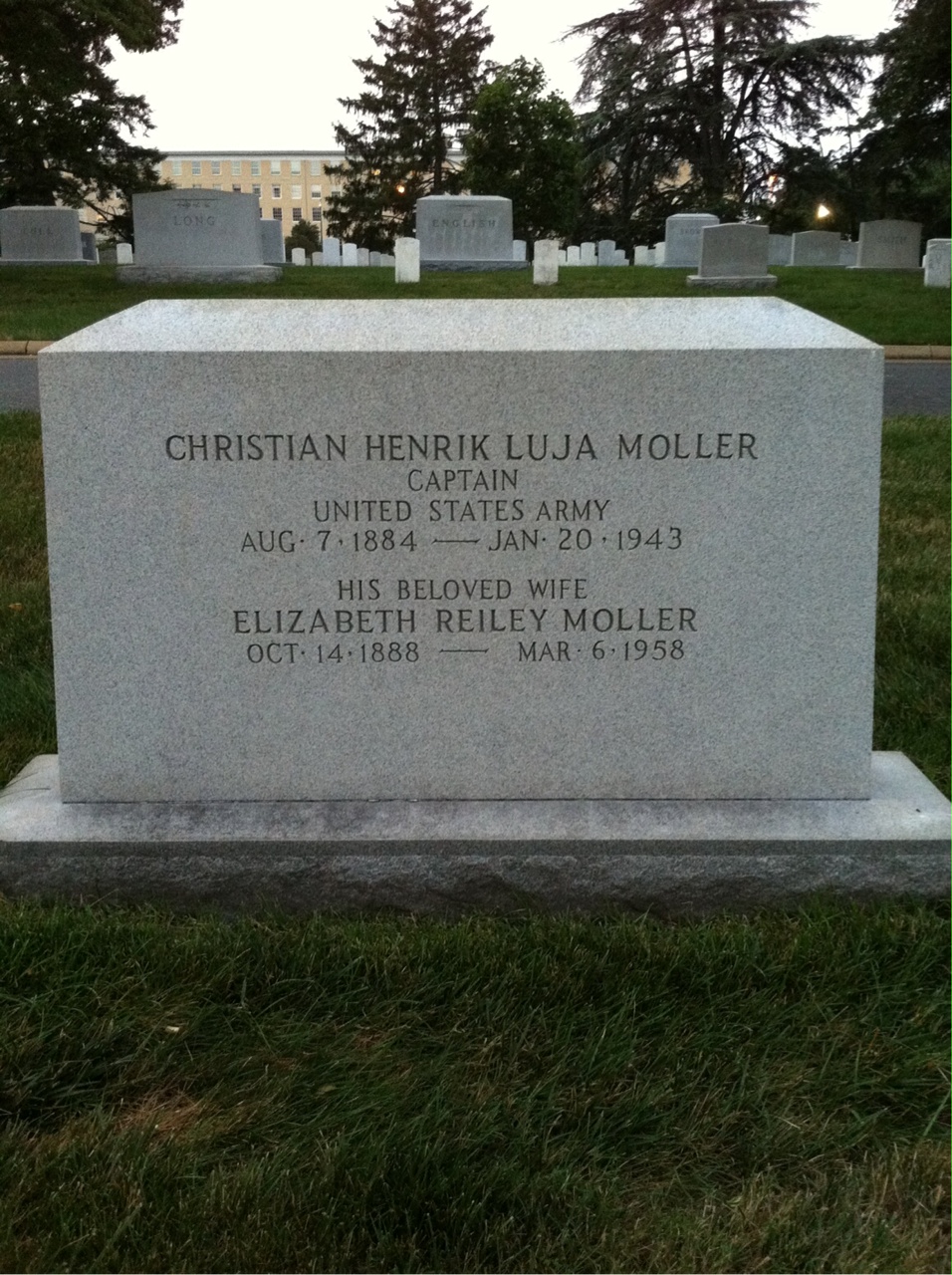 Headstone shared by 2 interments, including Christian Moller