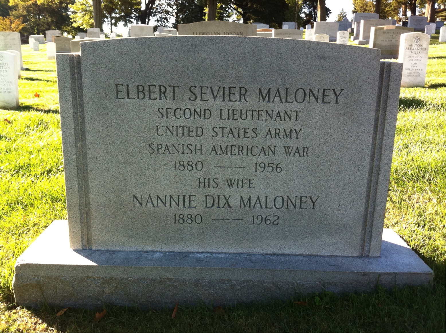 Headstone shared by 2 interments, including Elbert S Maloney