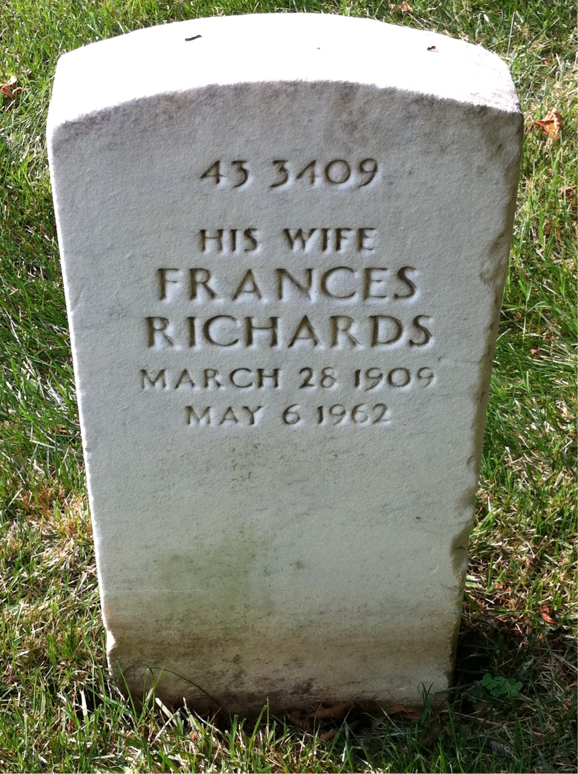 Headstone shared by 2 interments, including Frances R Moore