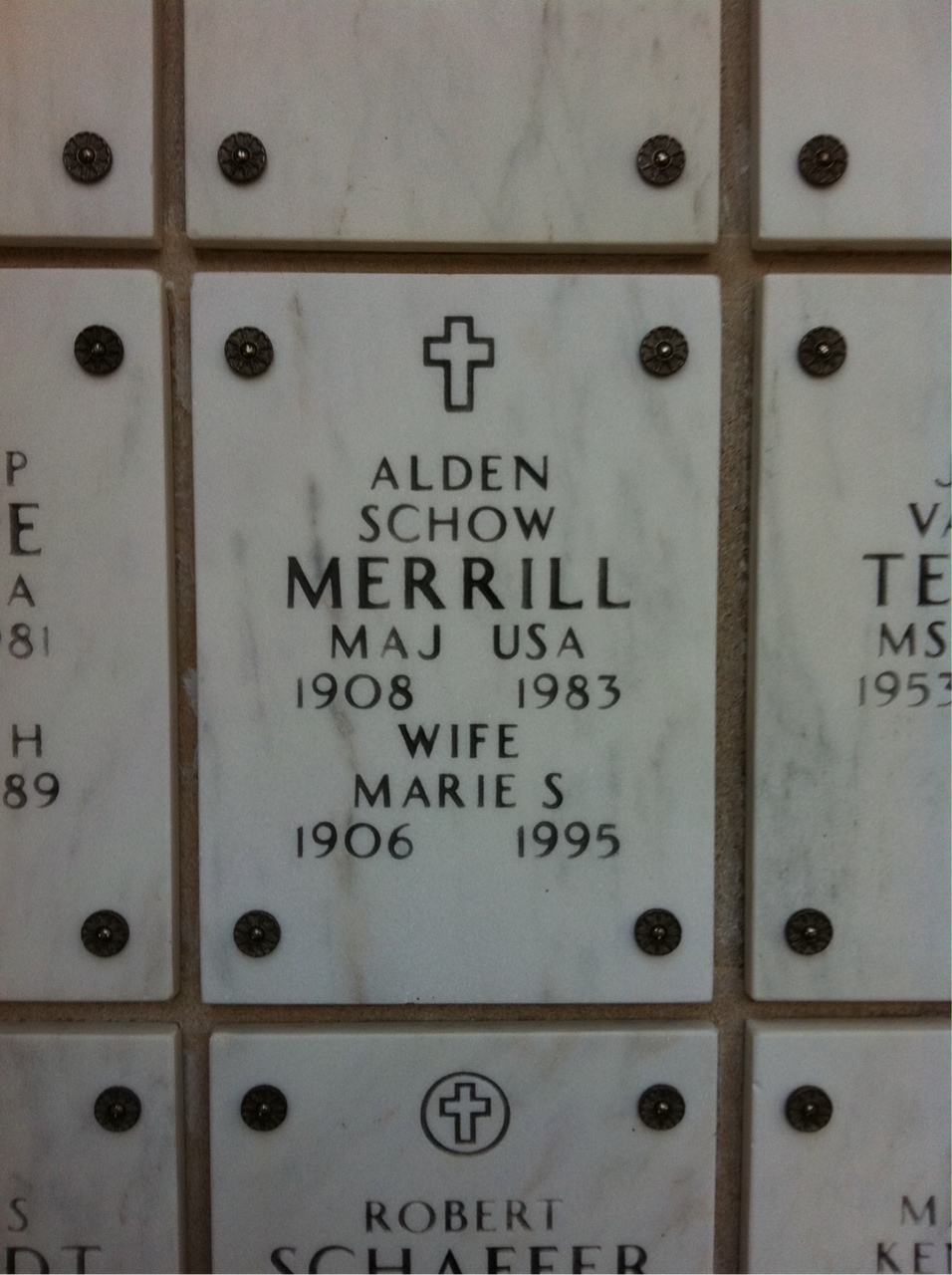 Headstone shared by 2 interments, including Alden S Merrill
