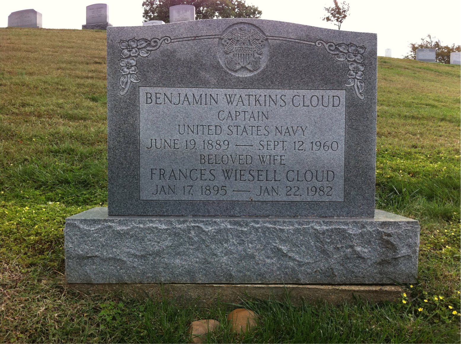 Headstone of Benjamin W Cloud