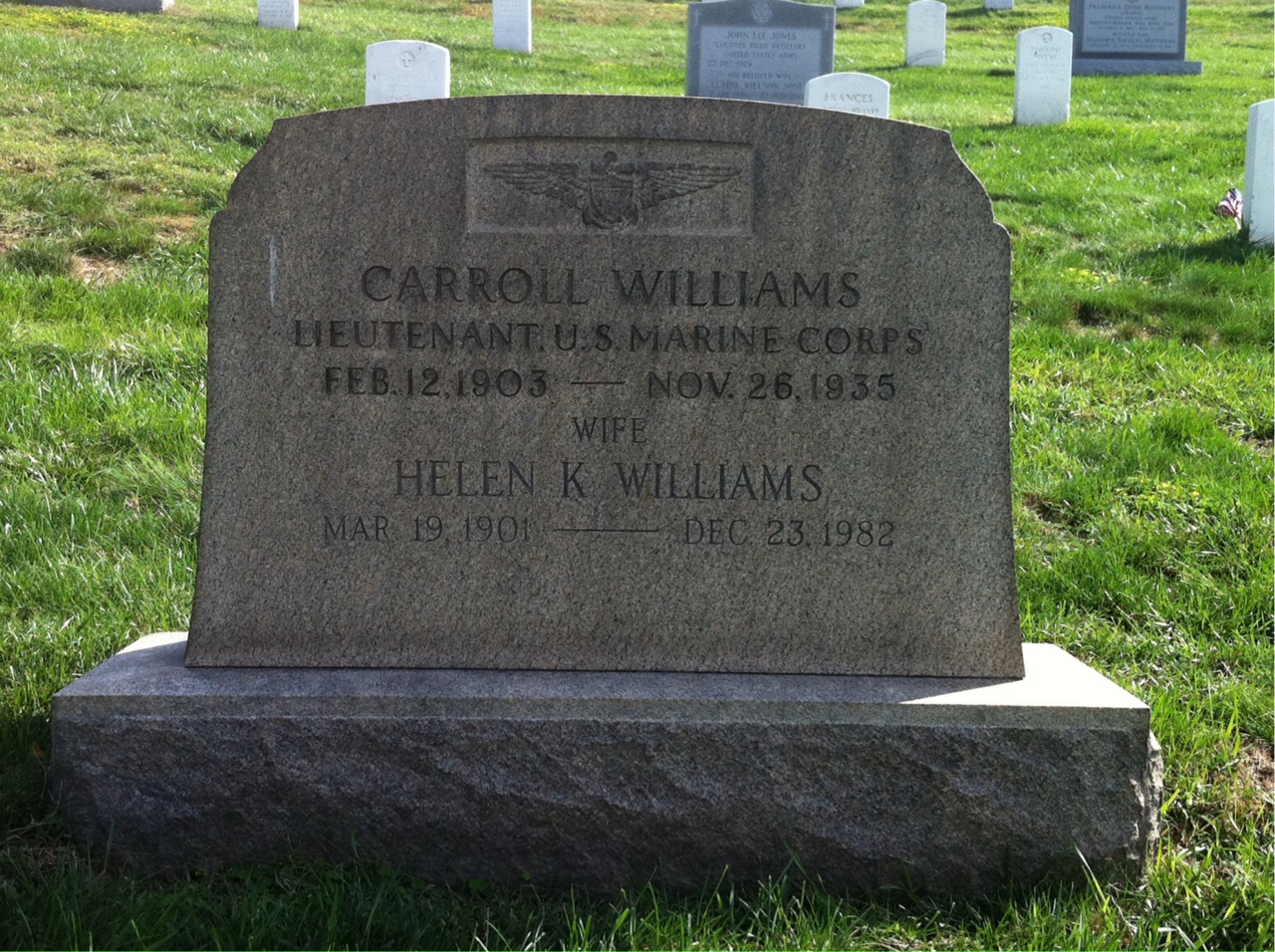 Headstone shared by 2 interments, including Helen K Williams
