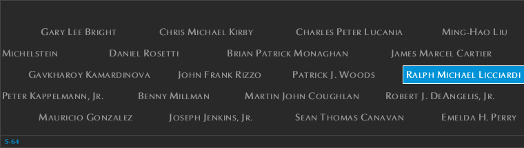 Panel S-64, South Pool, National September 11 Memorial