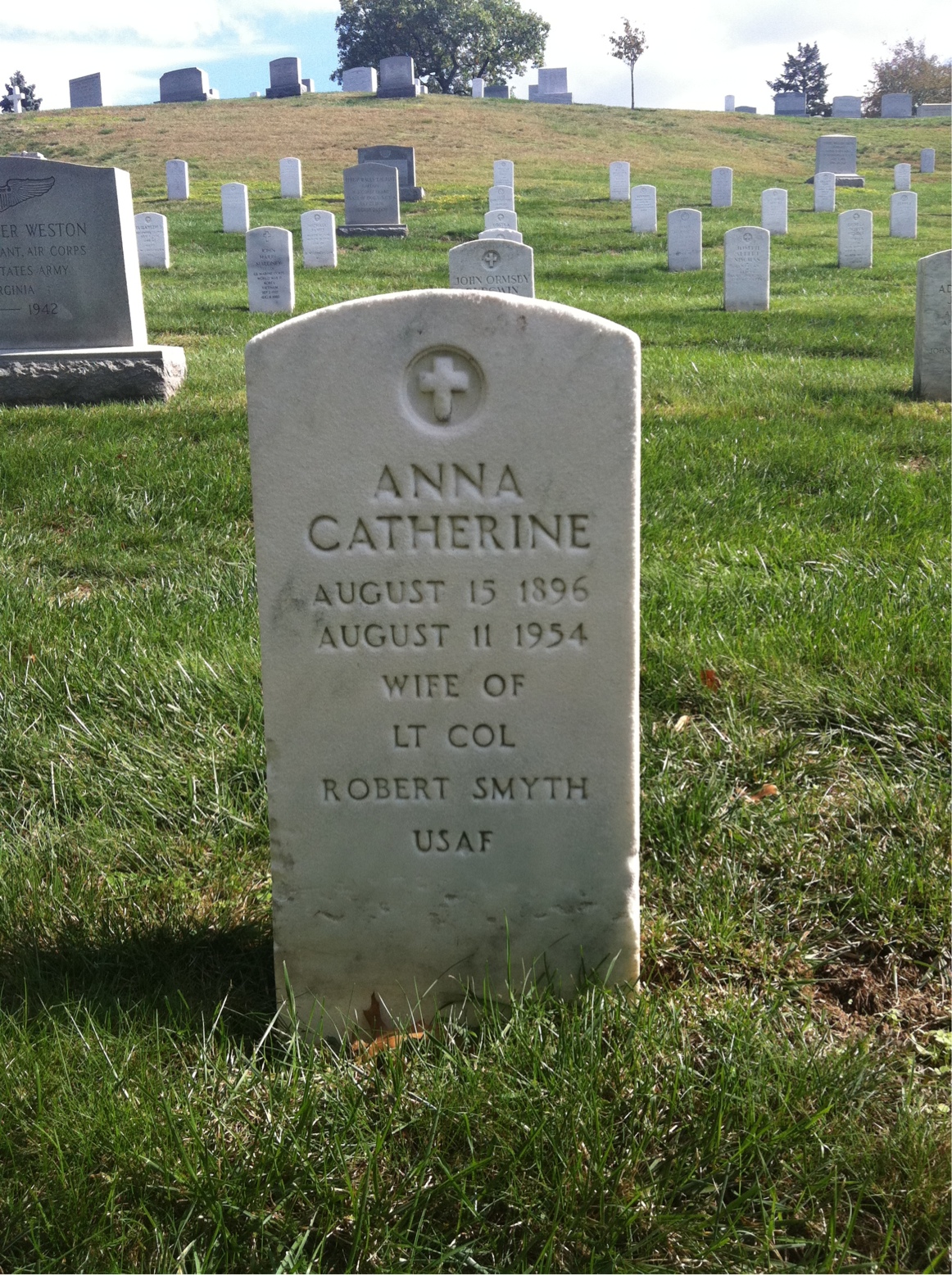 Headstone shared by 2 interments, including Anna C Smyth