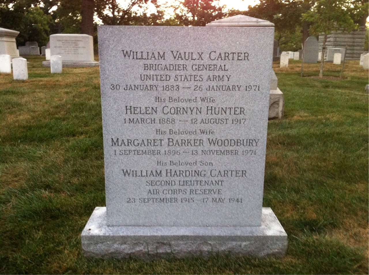 Headstone shared by 2 interments, including William H Carter