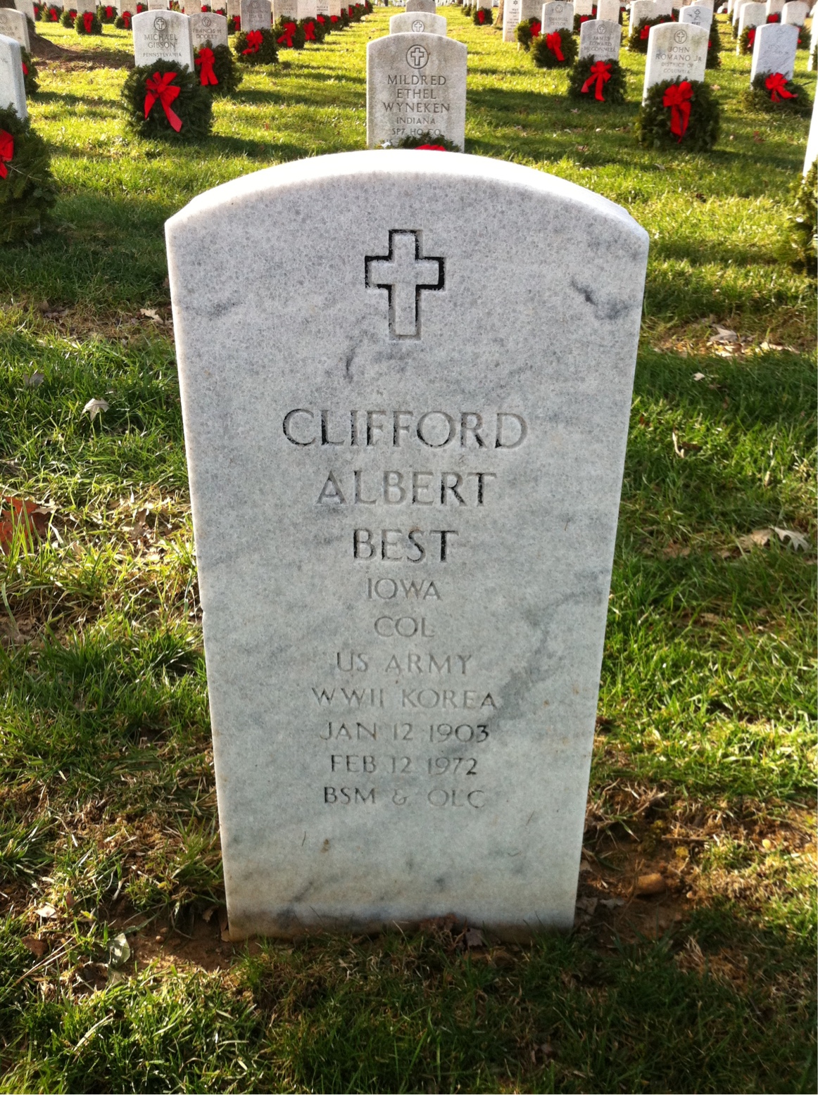 Headstone shared by 2 interments, including Clifford Albert Best