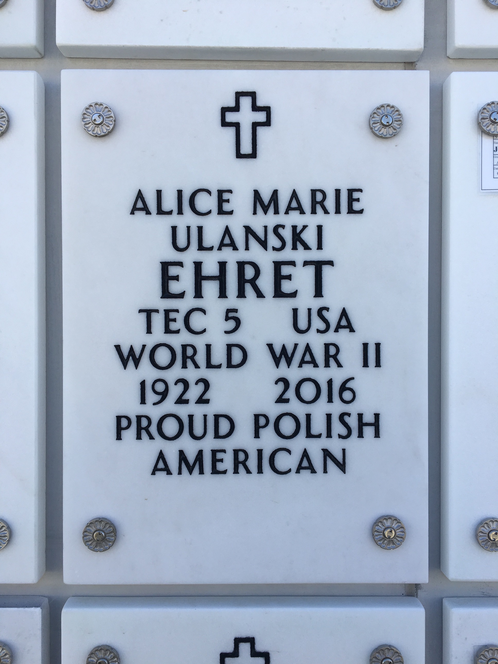 Headstone of Alice Marie Ehret