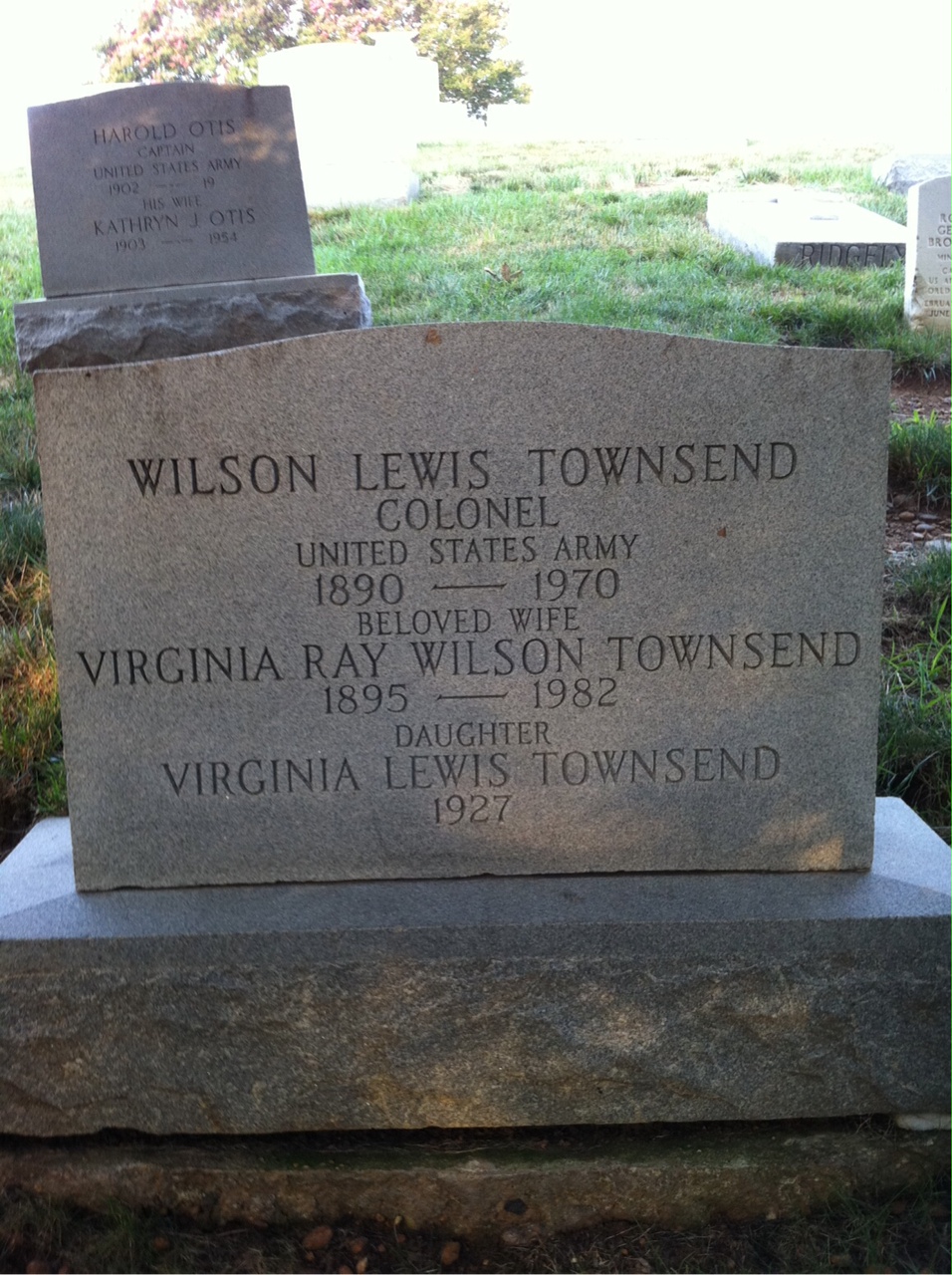 Headstone shared by 2 interments, including Virginia R Townsend
