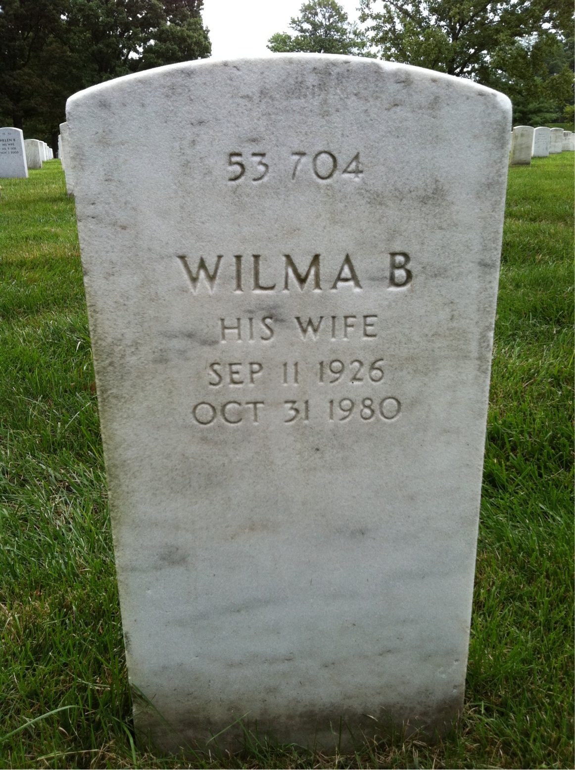 Headstone shared by 2 interments, including Wilma B Richer