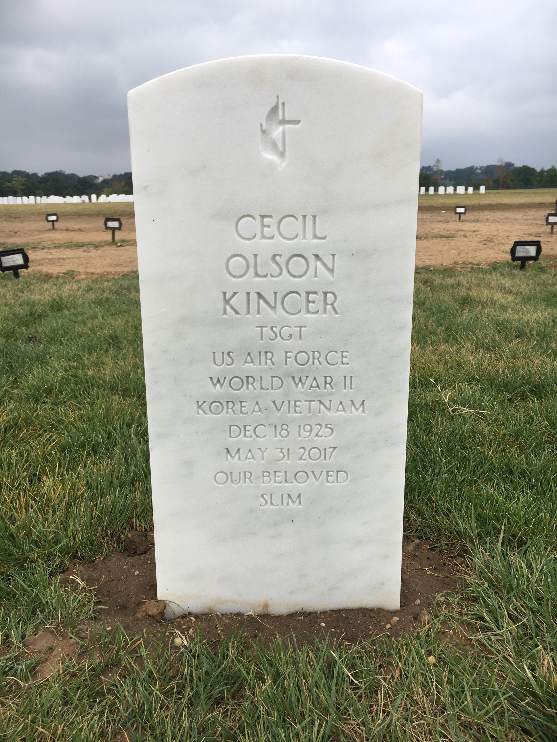Headstone shared by 2 interments, including Cecil Olson Kincer
