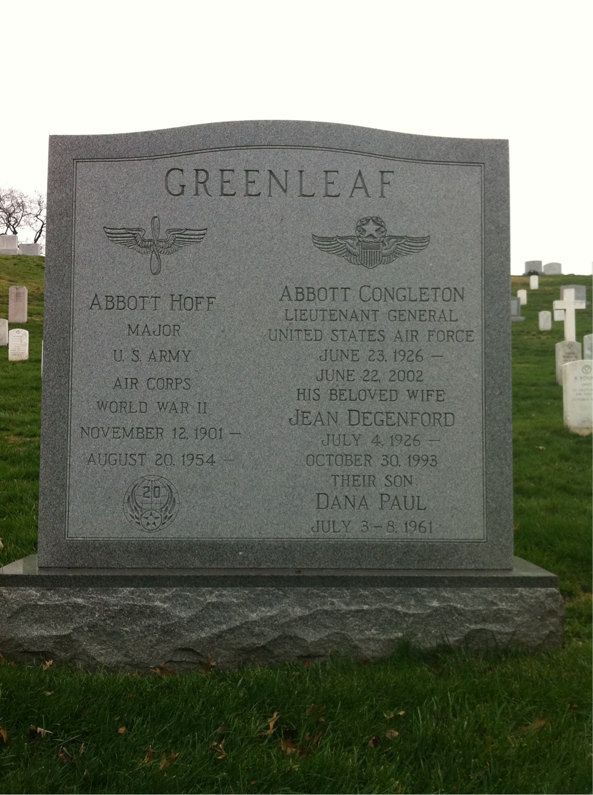 Headstone shared by 4 interments, including Abbott H Greenleaf