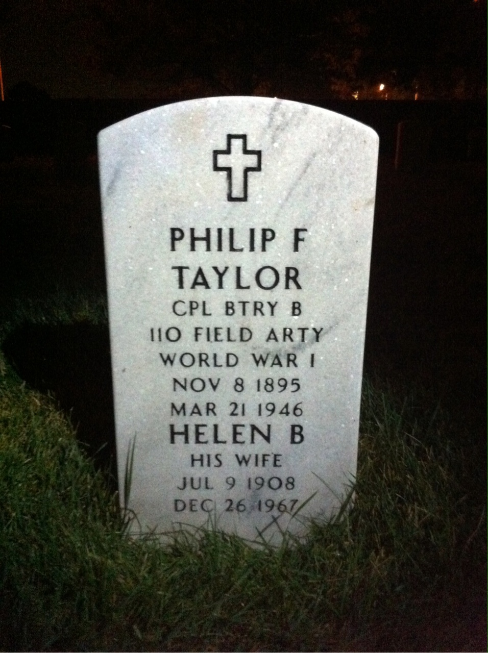 Headstone shared by 3 interments, including Philip F Taylor