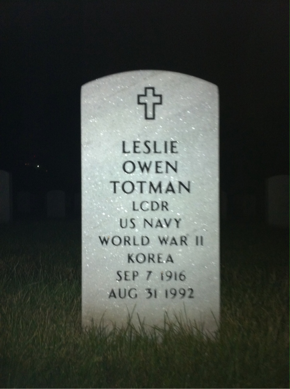 Headstone shared by 2 interments, including Leslie Owen Totman