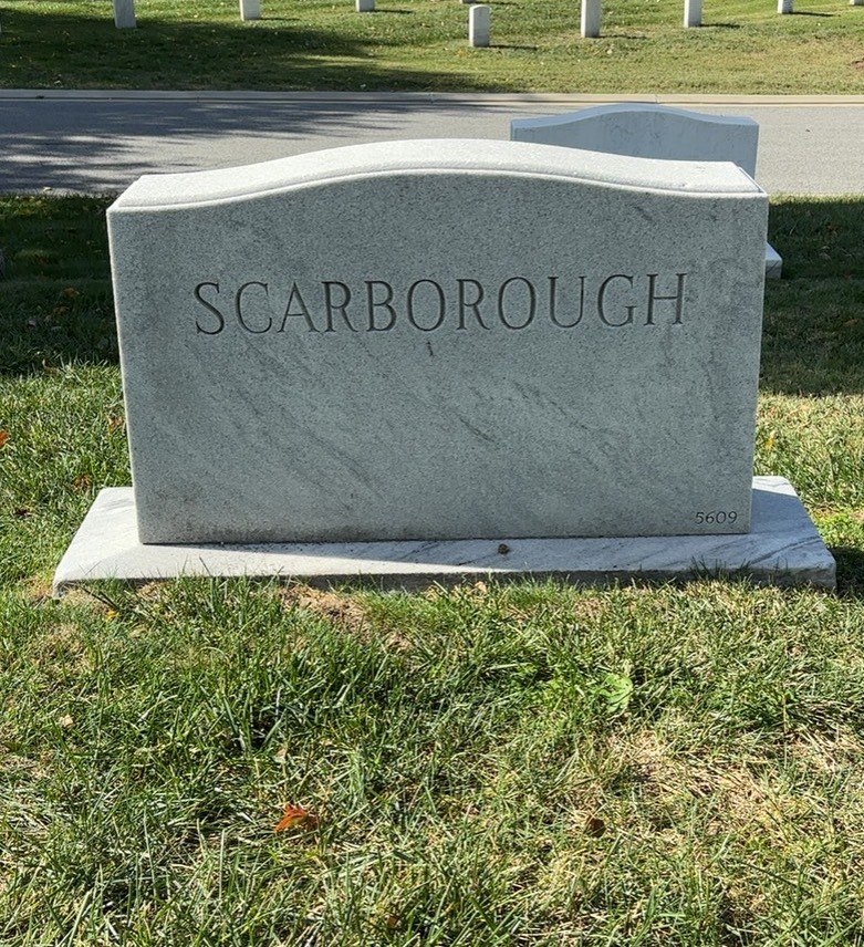 Headstone shared by 2 interments, including Rue Forrest Scarborough