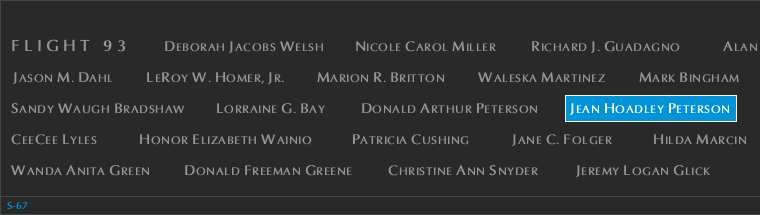 Panel S-67, South Pool, National September 11 Memorial
