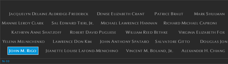 Panel N-10, North Pool, National September 11 Memorial