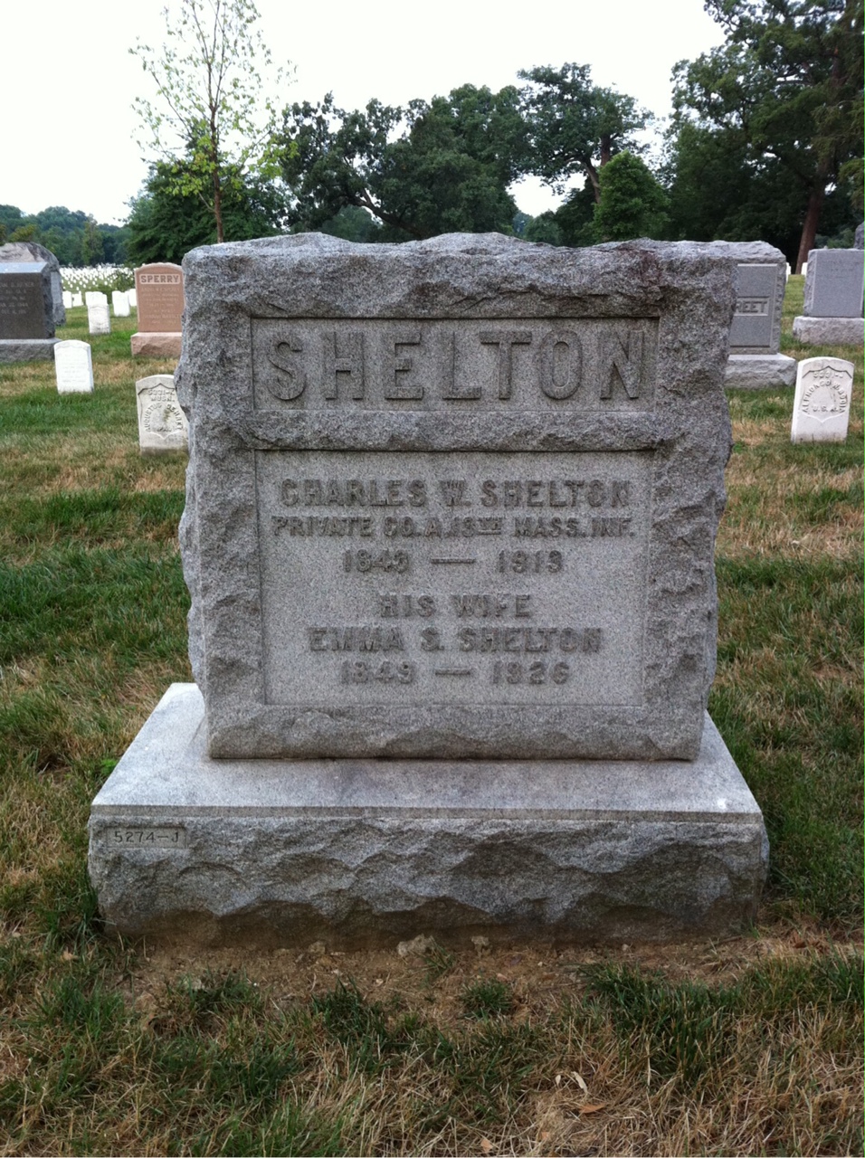 Headstone shared by 2 interments, including Emma Shelton
